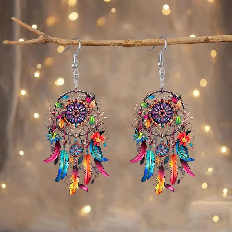 2D Acrylic Colorful Dreamcatcher Dangle Earrings Fashion Girl'S Earrings Dangle Lightweight for Gift Fashion Accessory Birthday