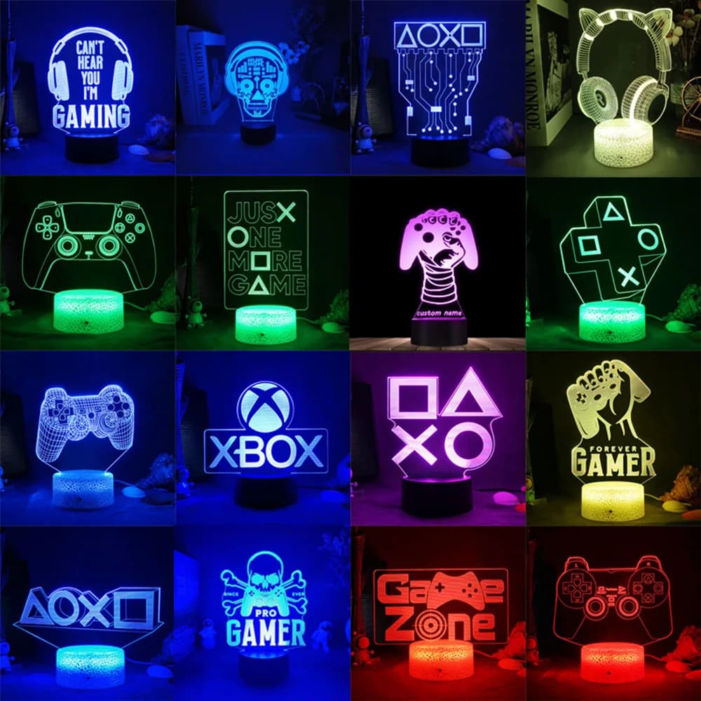 Configurazione da gioco a LED 3D Lampada RGB Sala da gioco alimentata tramite USB Lampada per bambini Luci notturne per camera da letto Lampada da tavolo a LED Illuminazione per interni Regali