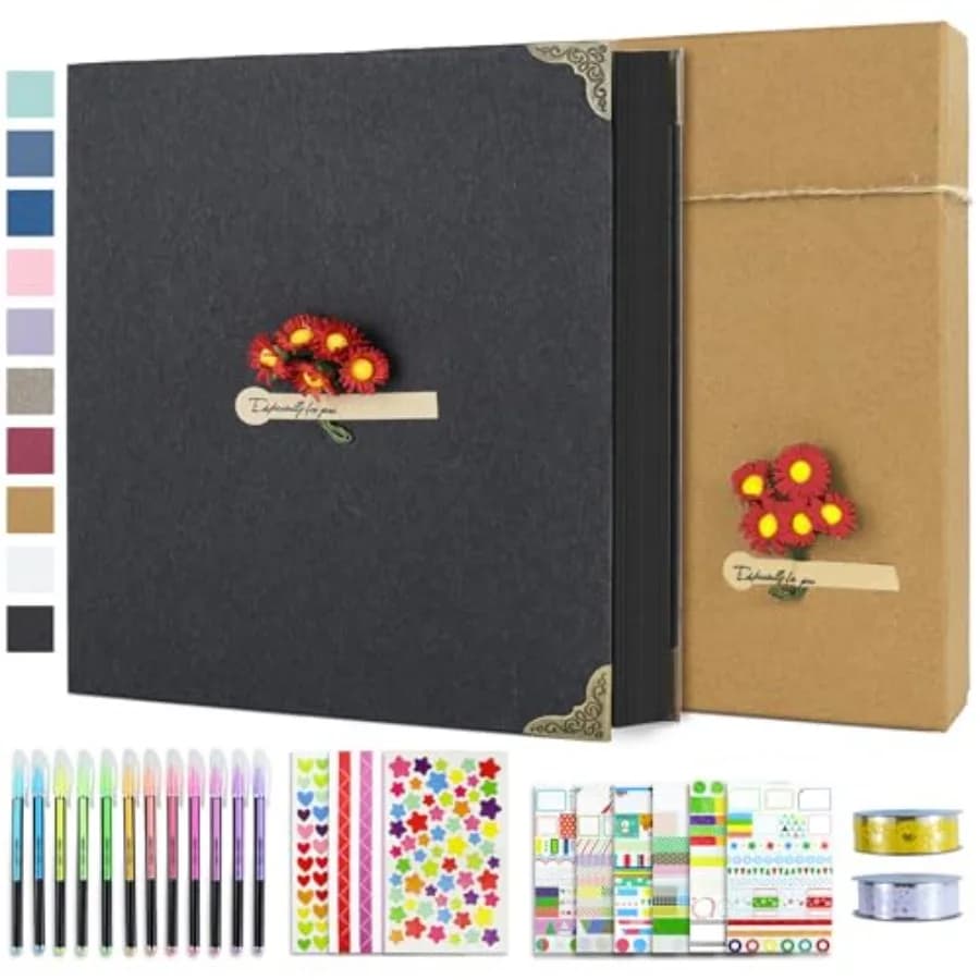 DIY Scrapbook Photo Album Kit with Pens Tapes and Stickers 60 Pages Hardcover 12x12 Inch 3 Rings Removable Paper Scrapbooking f