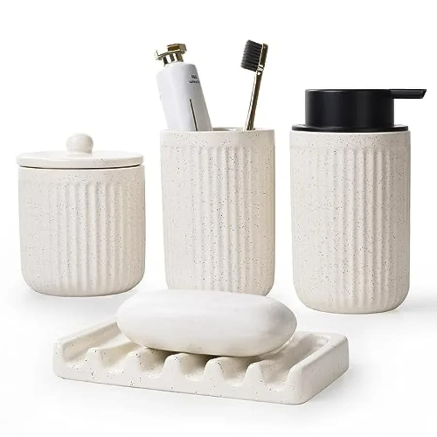Set di Accessori per il Bagno in Ceramica BosilunLife, Set da Bagno con Dispenser per Sapone Liquido e Portaspazzolino