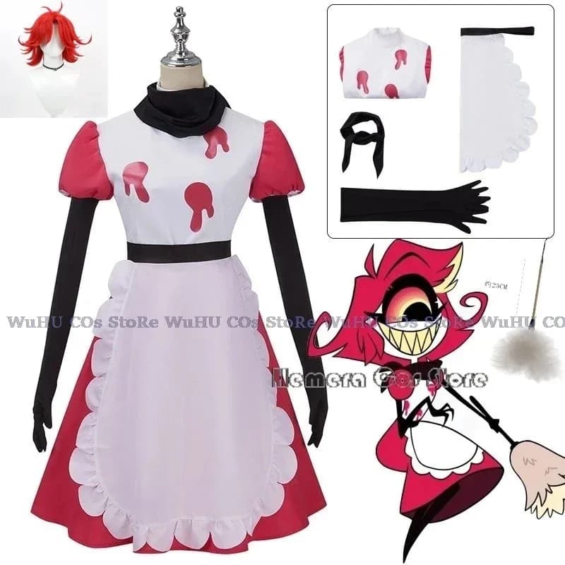 Niffty Anime hasbin Niffy Hotel Costume Dressed Nice Devil Role Game Dresses Uniform Cosplay Halloween party Women's dress Wigb;3's,6.