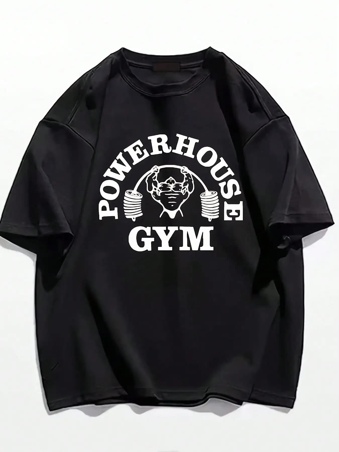 T-shirt Oversize da Uomo in Cotone Powerhouse Gym, Manica Corta Girocollo, con Grafica Manubrio, Ideale per Fitness e Abbigliamento Casual