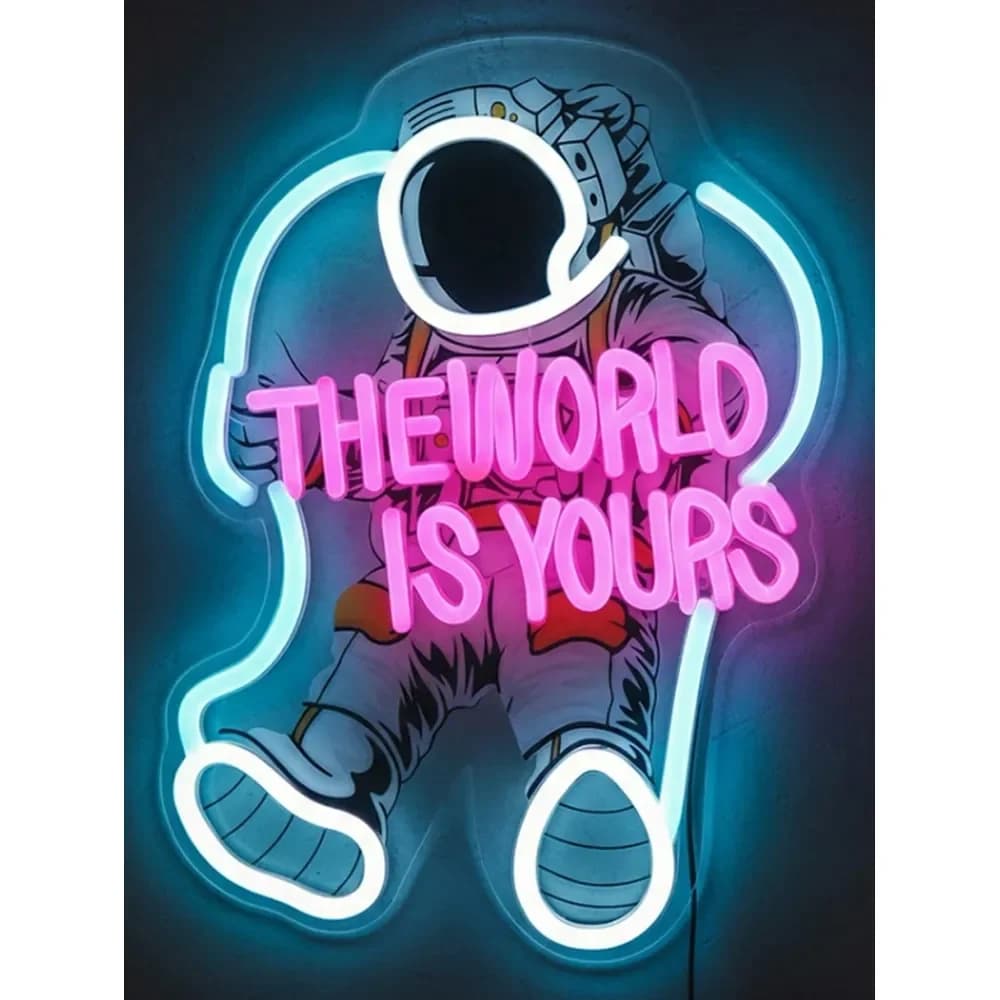 Insegna al neon a LED The World Is Yours, alimentata tramite USB, decorazione da parete a tema galassia e spazio per Man Cave, studio, caffetteria, matrimonio, illuminazione moderna per la casa
