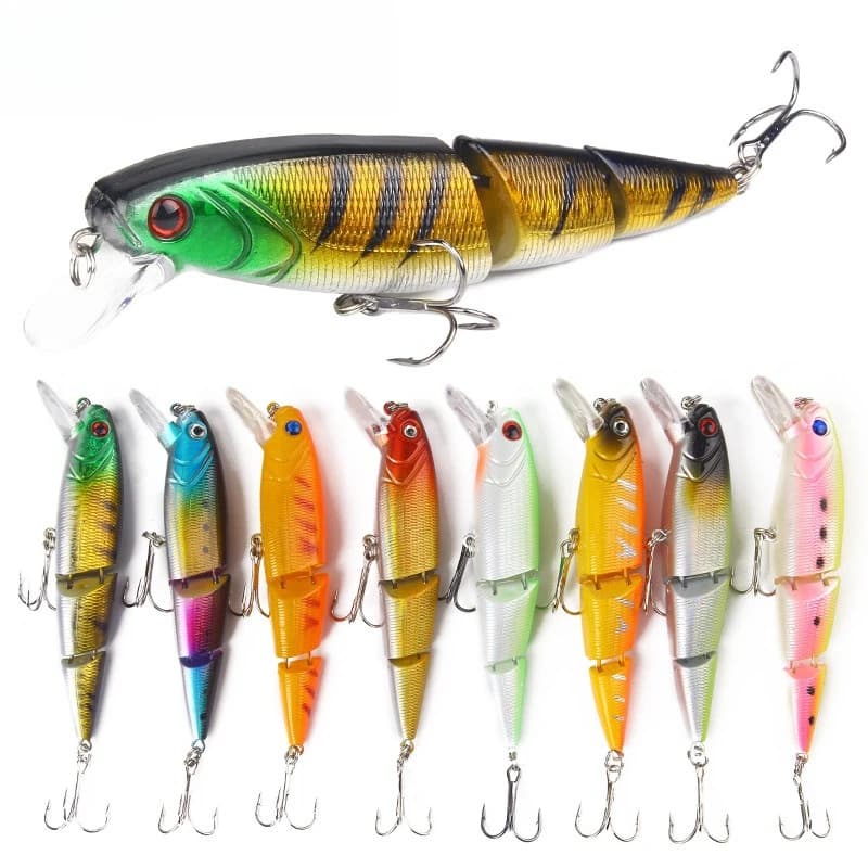Esche artificiali rigide da pesca per spigola da 11,5 cm/15 g, multi-sezione, con occhi 3D, 1 pz, crankbait, minnow, swimbait, wobbler finto, attrezzatura da pesca