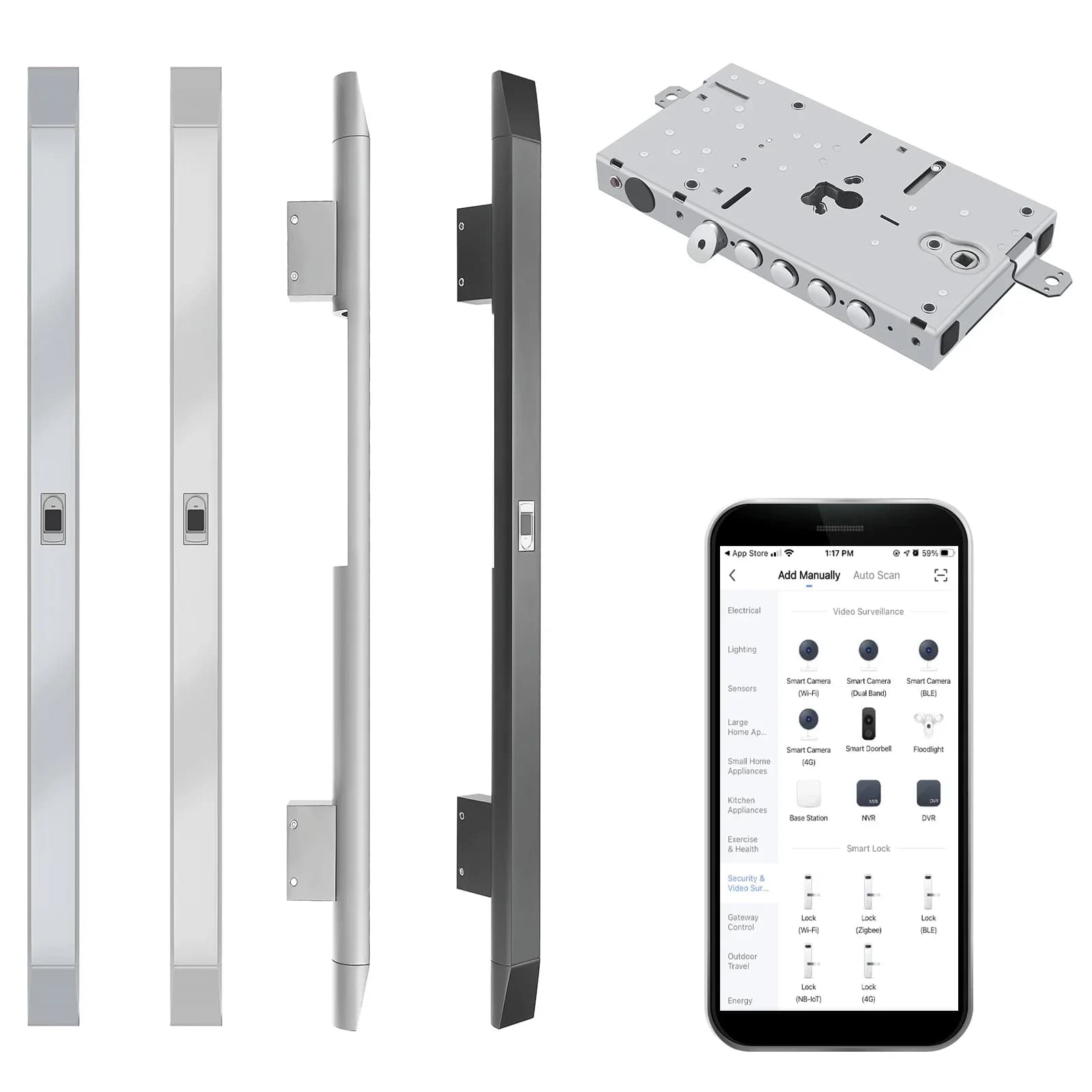 Serratura elettrica intelligente per porta di sicurezza, serratura motorizzata intelligente, maniglia smart con impronta digitale, Bluetooth, password, senza chiave