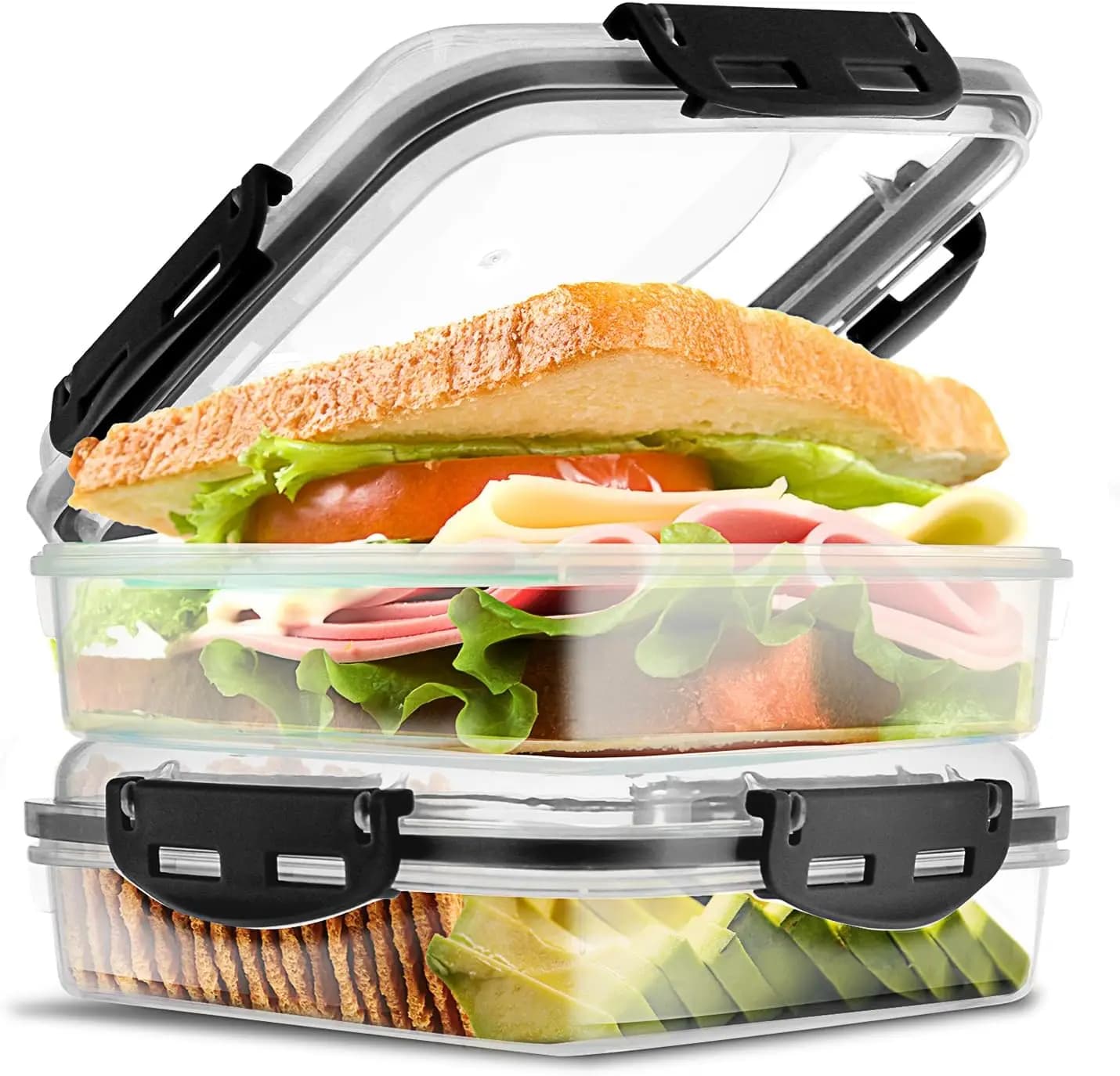 Contenitori Premium per Sandwich - Confezione da 2 Scatole per il Pranzo Senza BPA, Resistenti e Riutilizzabili per Mantenere la Freschezza