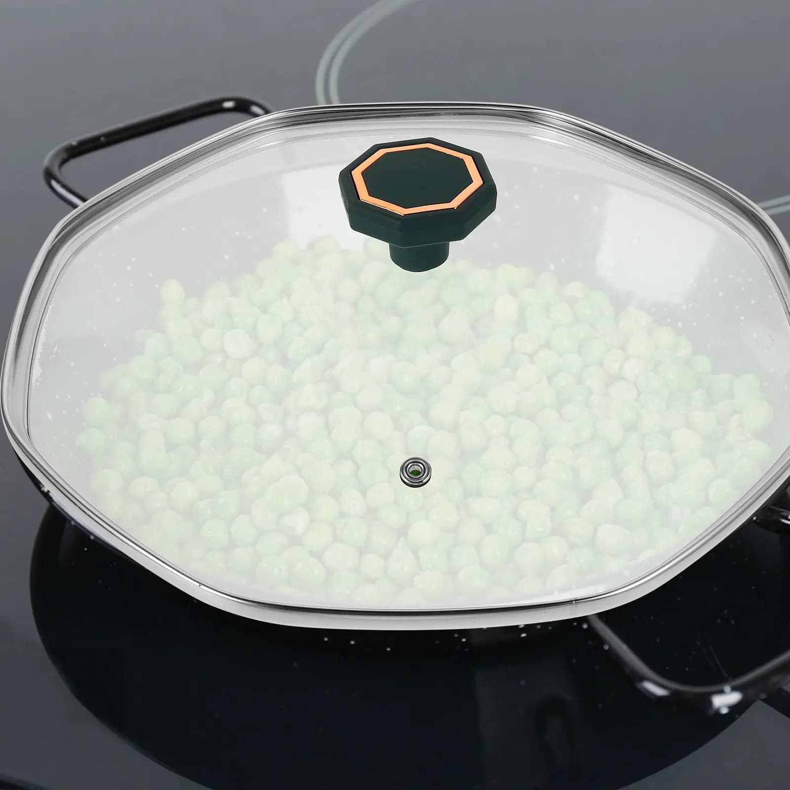 Octagonal Tempered Glass Lid 30Cm for Wok Frying Pan Skillet Stir Fry Pot Universal Fit Heat Resistant Dishwasher Safe Tight