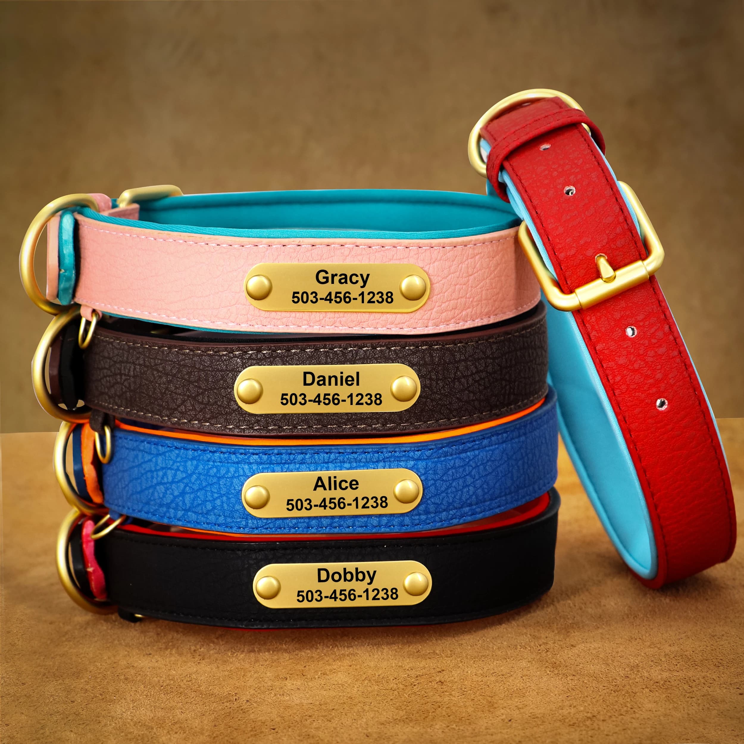 Collare per Cani Personalizzato in Pelle PU, Collare con Targhetta Identificativa, Imbottito Morbido, Incisione Gratuita per Cani Piccoli, Medi e Grandi, Pitbull