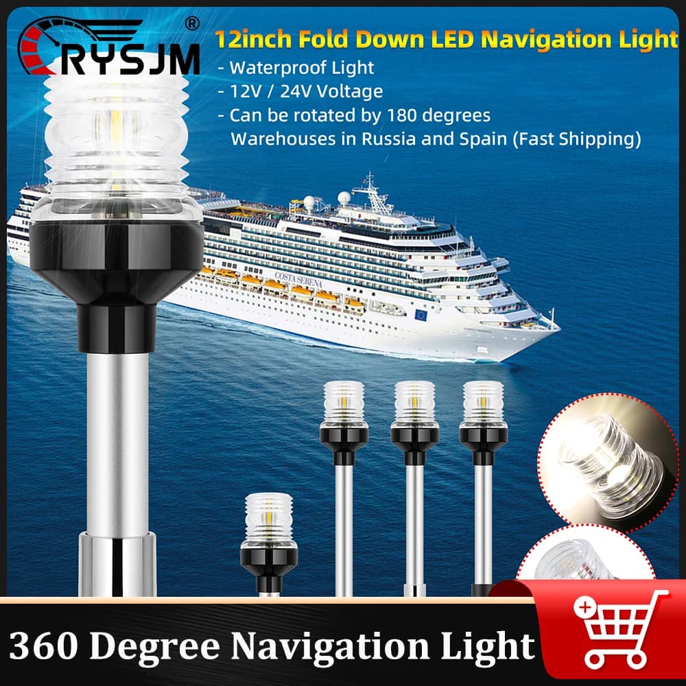 12-24V Luce di segnalazione a vela Luce di navigazione per barche Piega verso il basso Luce a LED da 360 gradi per accessori per barche con luce di ancoraggio marina per yacht