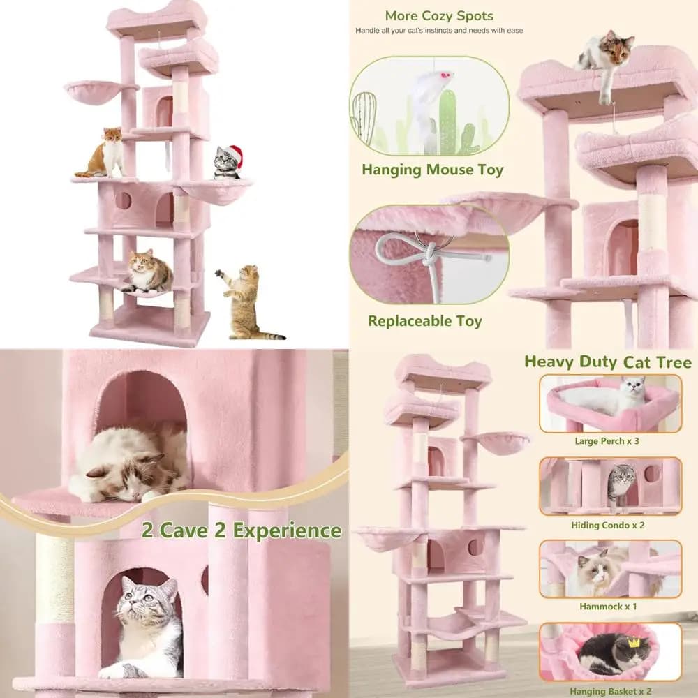 Torre per gatti grande multilivello per interni con cuscinetto rimovibile, tiragraffi in sisal, amaca e condominio per gatti