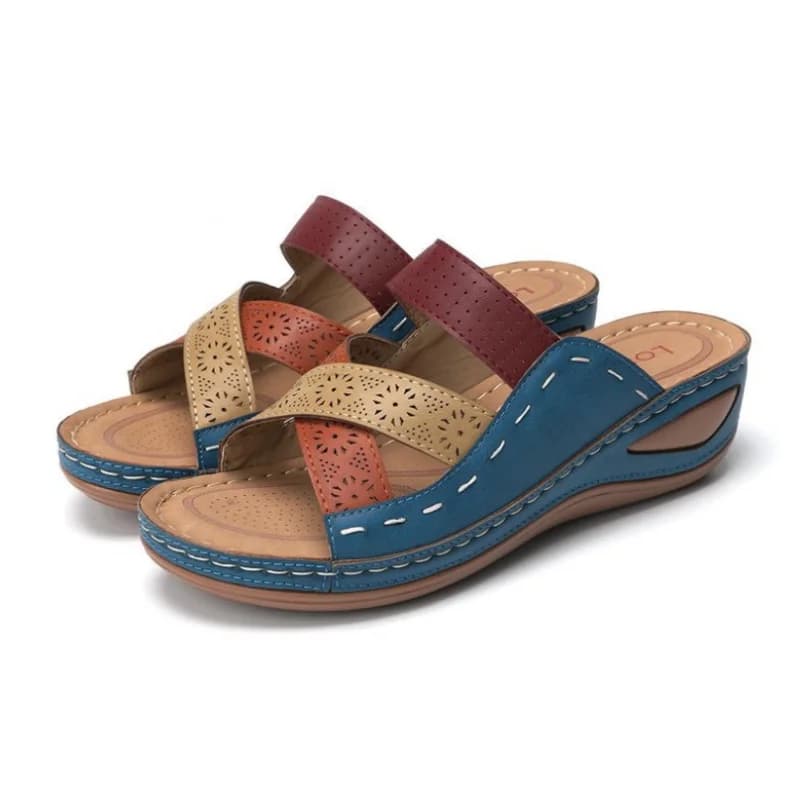 2026 Women Wedges Slippers Summer New Orthopedic Open Toe Sandals Vintage Leather Casual Female Platform Slippers Slides 35-43