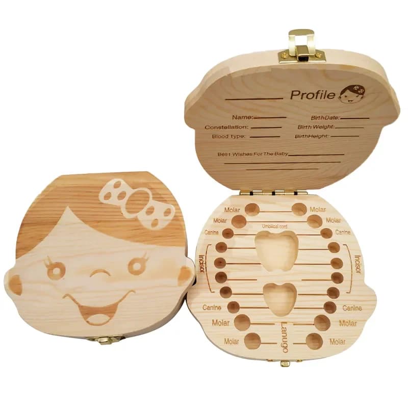 Scatola per denti da latte Spagnolo/Olandese/Francese/Alegno in legno per bambini Denti da latte Organizzatore di stoccaggio Ragazzi Ragazze Ricordi per bambini Regali Ricordi