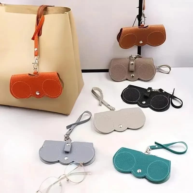 Custodia per occhiali in pelle PU in rilievo Litchi Porta occhiali da appendere carino per occhiali da sole Occhiali da lettura Borsa da viaggio portatile