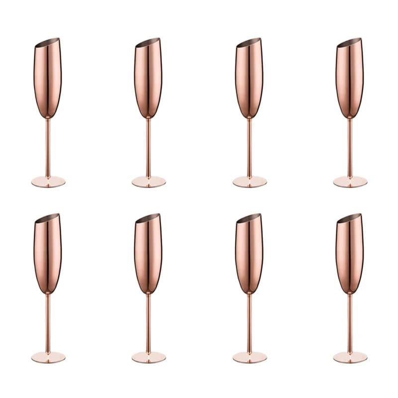 ABFB-Set di 8 bicchieri per flauti da vino champagne in acciaio inossidabile in oro rosa infrangibili infrangibili