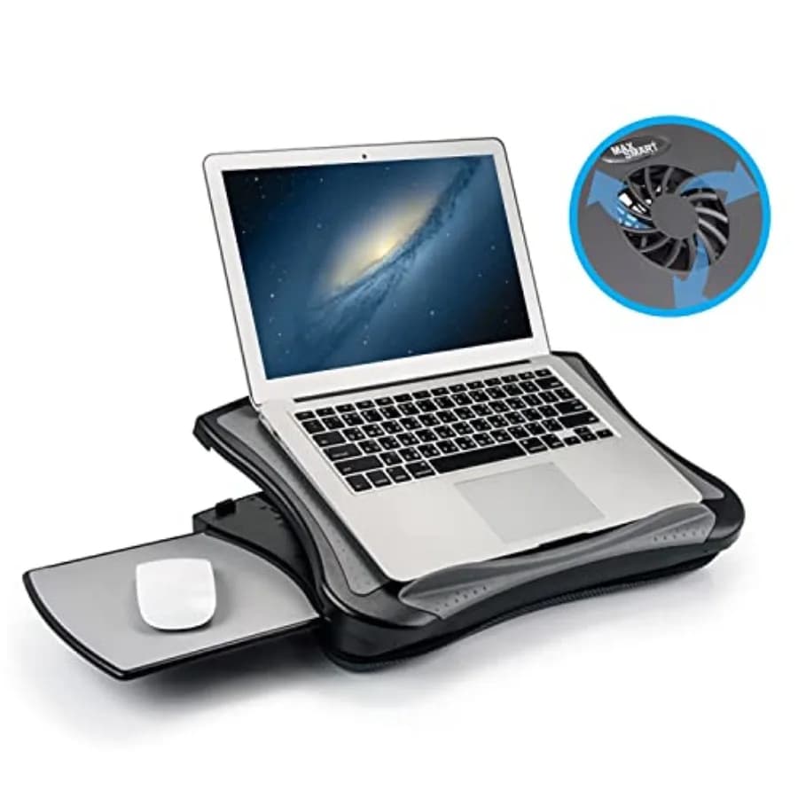 Supporto per Laptop con Tappetino Mouse Integrato, Ventola di Raffreddamento USB e Scudo Termico Antiscivolo per Tablet e Computer