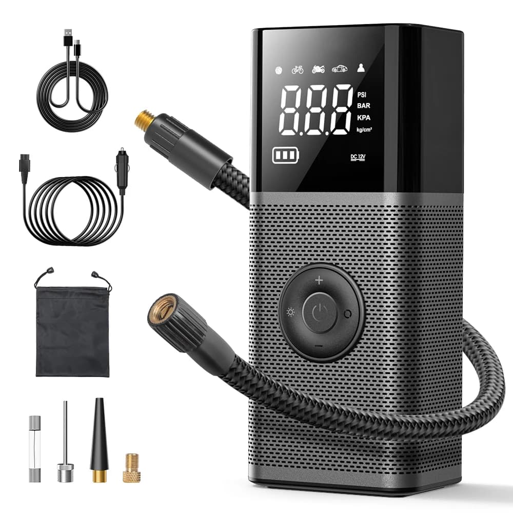 CARSUN Compressore portatile per gonfiatore di pneumatici wireless per auto Pompa d'aria ricaricabile per gonfiatore d'aria elettrico per palla da bicicletta per moto