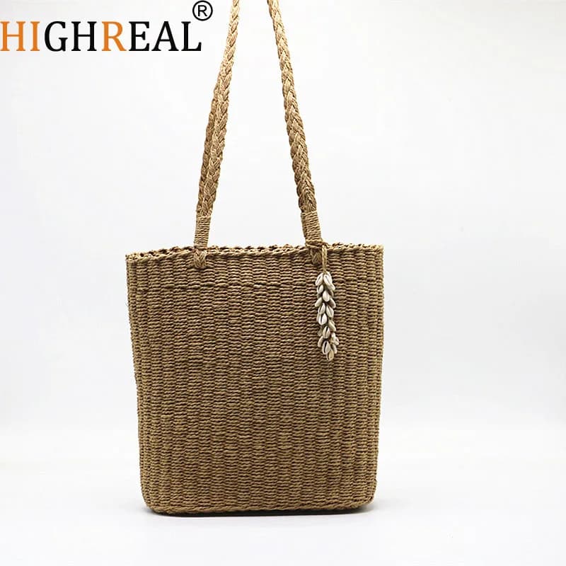 Grande Borsa Intrecciata in Rattan per Donne, Borsa da Spiaggia in Paglia, Borsa a Tracolla di Lusso, Borsetta Estiva