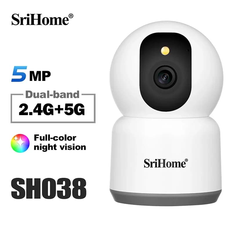 Srihome Telecamera IP Smart Mini 5MP WiFi 2.4G&5G per Interni, Sicurezza Domestica Wireless con Rilevamento Umano AI, Telecamera di Sorveglianza CCTV, Baby Monitor
