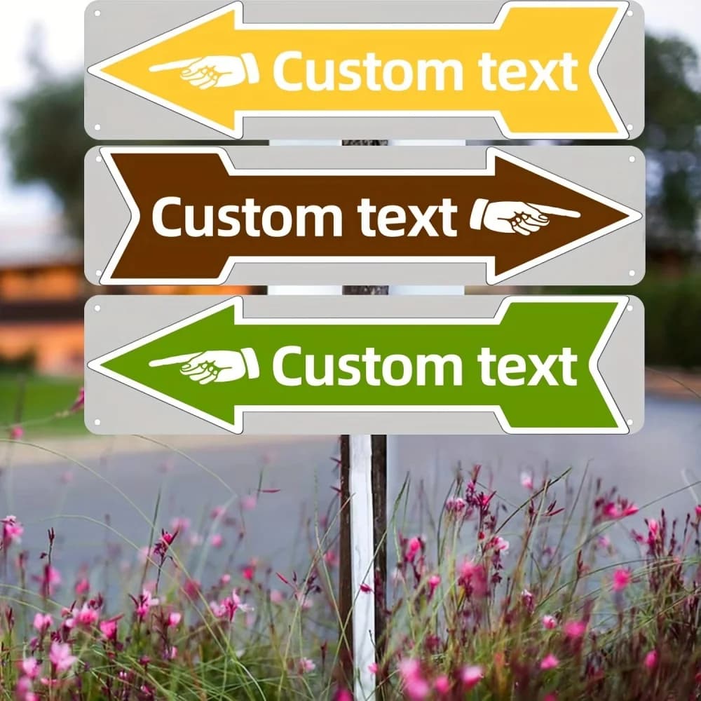 Personalized Outdoor Aluminum Arrow Direction Sign, UV Printed Retro Custom Metal Sign