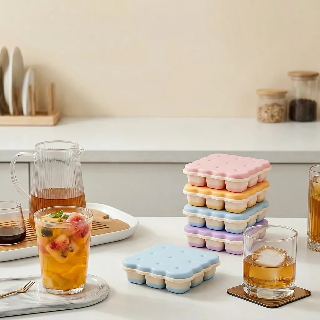 Cookie Shaped Plastic Ice Cube Tray With Lid Reusable 9 Grids Ice Mold Kitchen Bar Tools Ice Cube Mould For Whisky Cold Drink