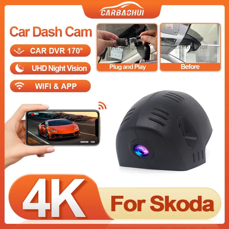 Plug and play HD 4K 2160P Car DVR Dash Cam Wifi Front Camera For Skoda Octavia 4 Mk4 NX 2019 2020 2021 2022 2023 2024 APP