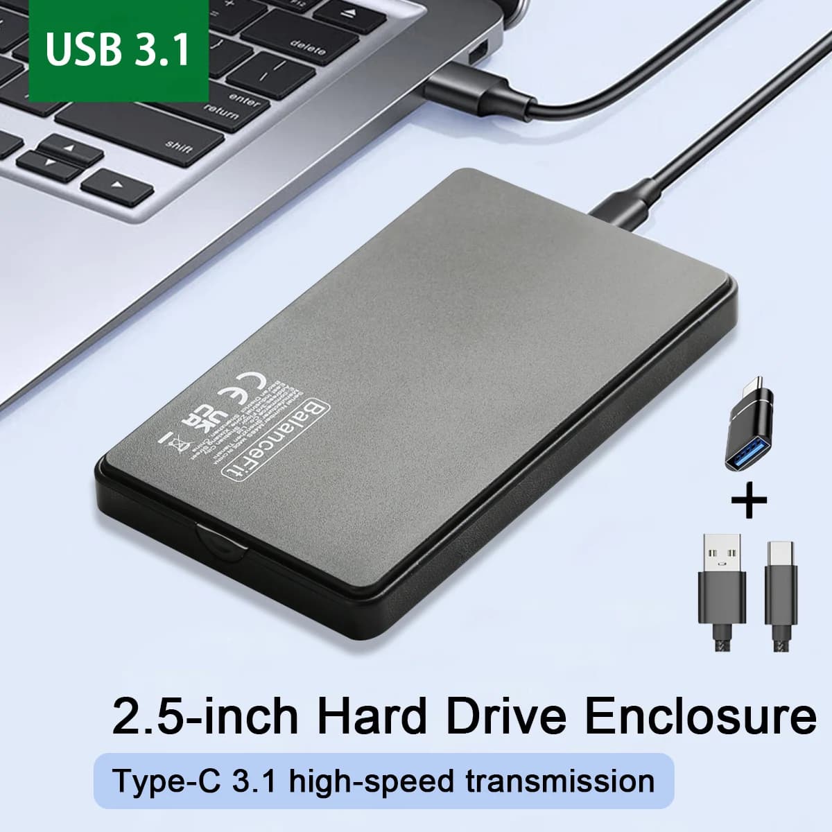 Custodia SSD Custodia per disco rigido da 2,5 '' SATA a USB 3.0/3.1 per disco SSD HDD Box Custodia USB C 3.1 Gen 2 Custodia HDD esterna