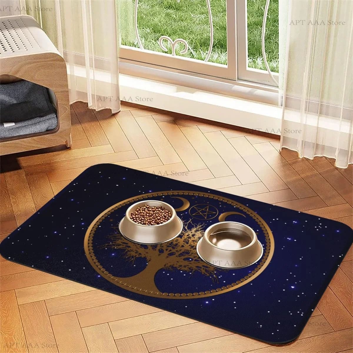Wicca Gold Tree Tappetino per l'alimentazione degli animali domestici con supporto in gomma antiscivolo Tovaglietta per ciotola per cani e gatti con fango diatomea resistente alle macchie