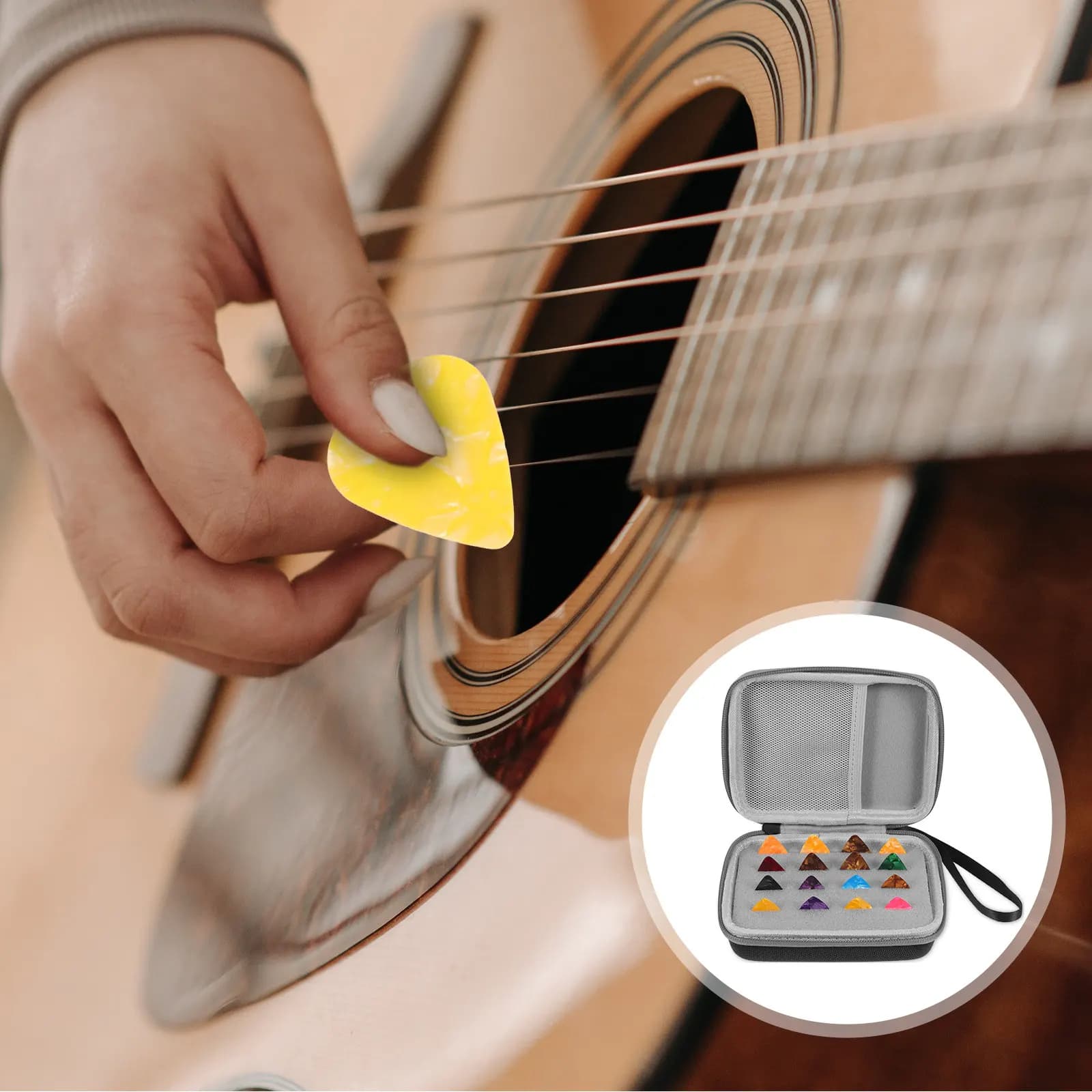 Set di 1 custodia porta plettri per chitarra, organizer resistente per plettri e capotasto, accessori portatili per chitarra, custodia per strumenti