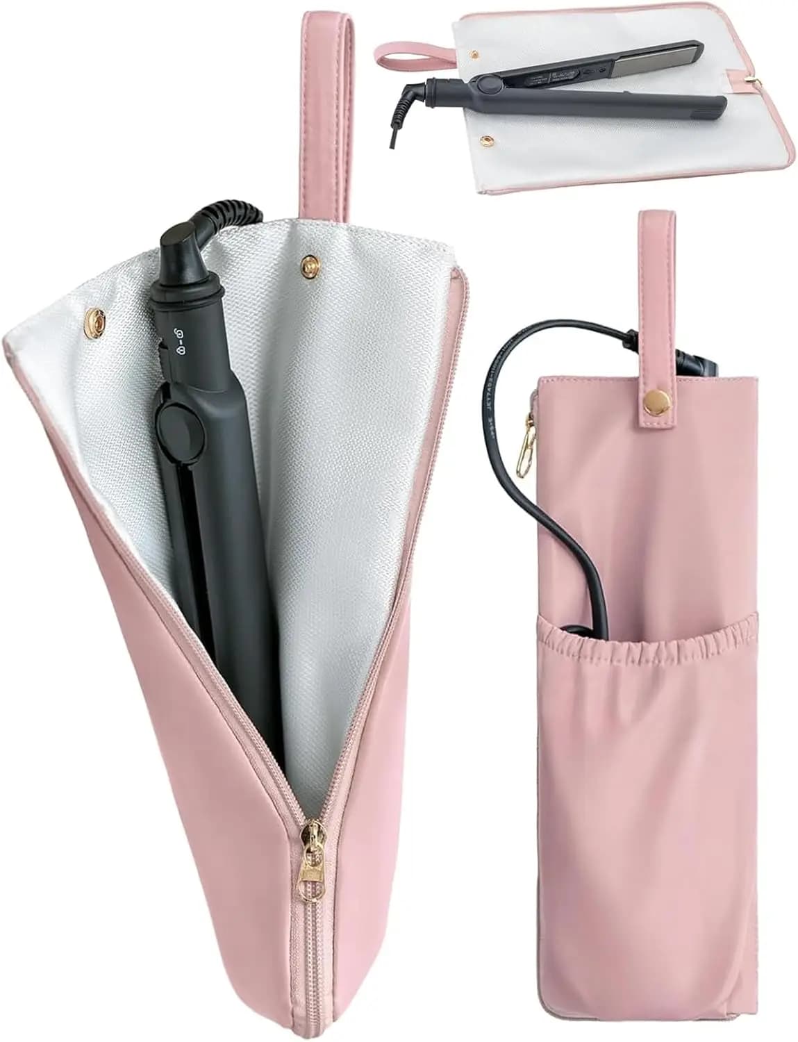 Tappetino e supporto resistenti al calore per ferro arricciacapelli e piastra - Borsa da viaggio, Rosa