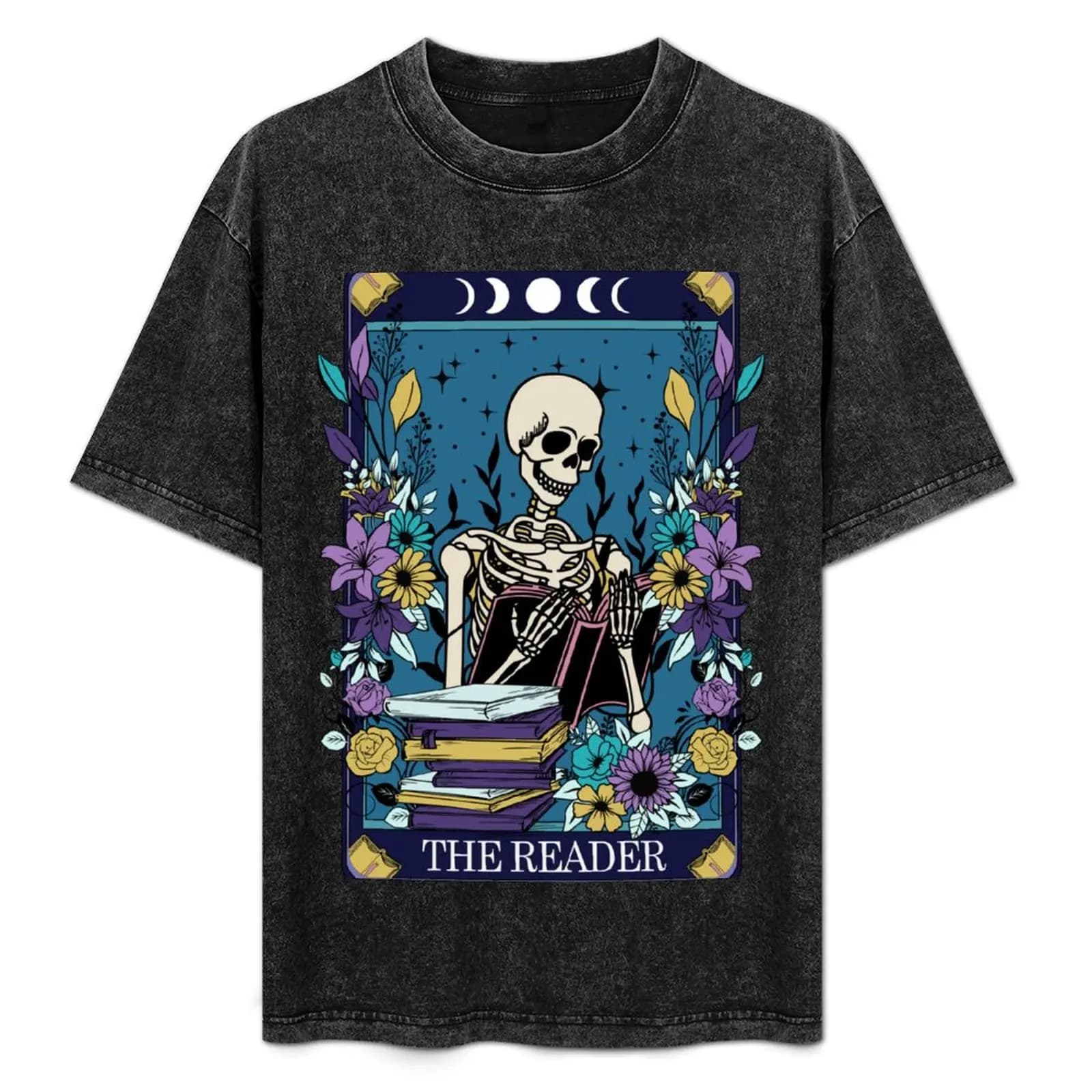Divertente carta dei tarocchi con scheletro - la maglietta Reader T-Shirt Work Daily a maniche corte