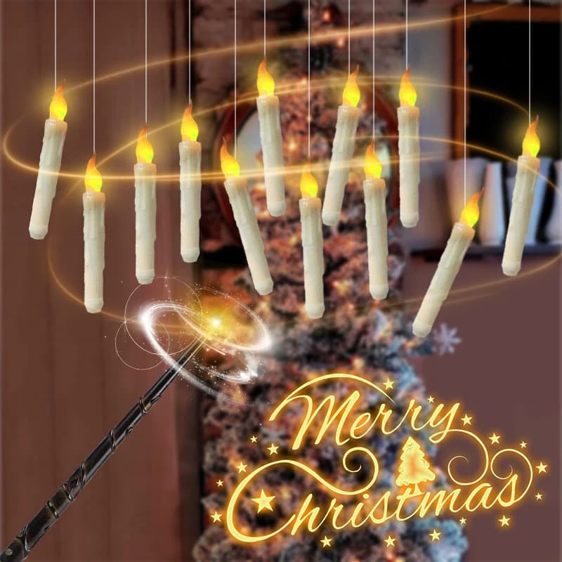 12-36Pcs Christmas Decoration Floating Candles with Magic Wand Flickering LED Flameless Candle for Halloween/Wedding/Party/Home