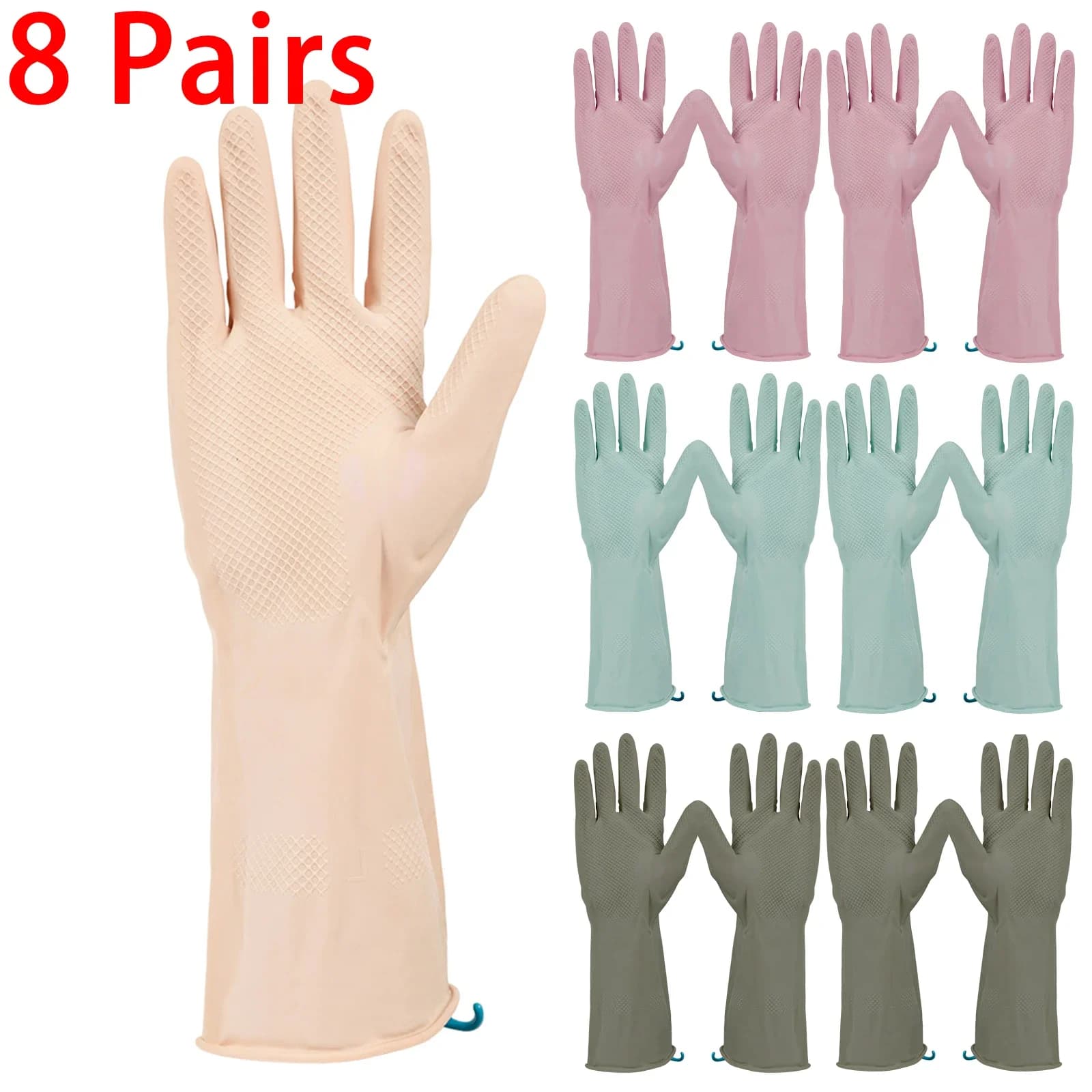8 paia di guanti per lavare i piatti in gomma da cucina, guanti per pulizia impermeabili, resistenti all'usura, strumenti per la pulizia magica della casa