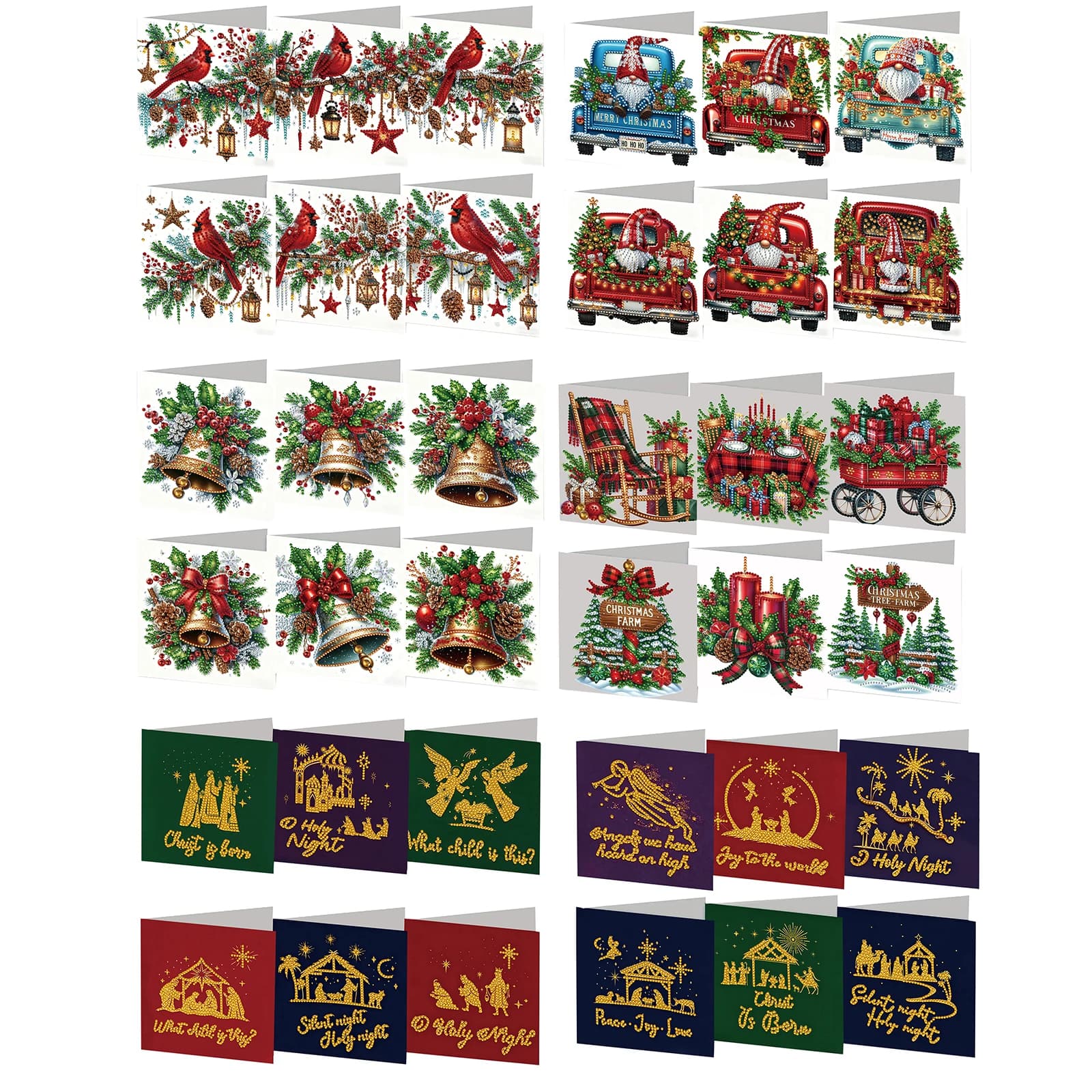 Set di 6 Cartoline Natalizie Fai-da-Te con Motivi in Strass e Diamanti, con Busta per Compleanni, Ringraziamento e Occasioni Speciali