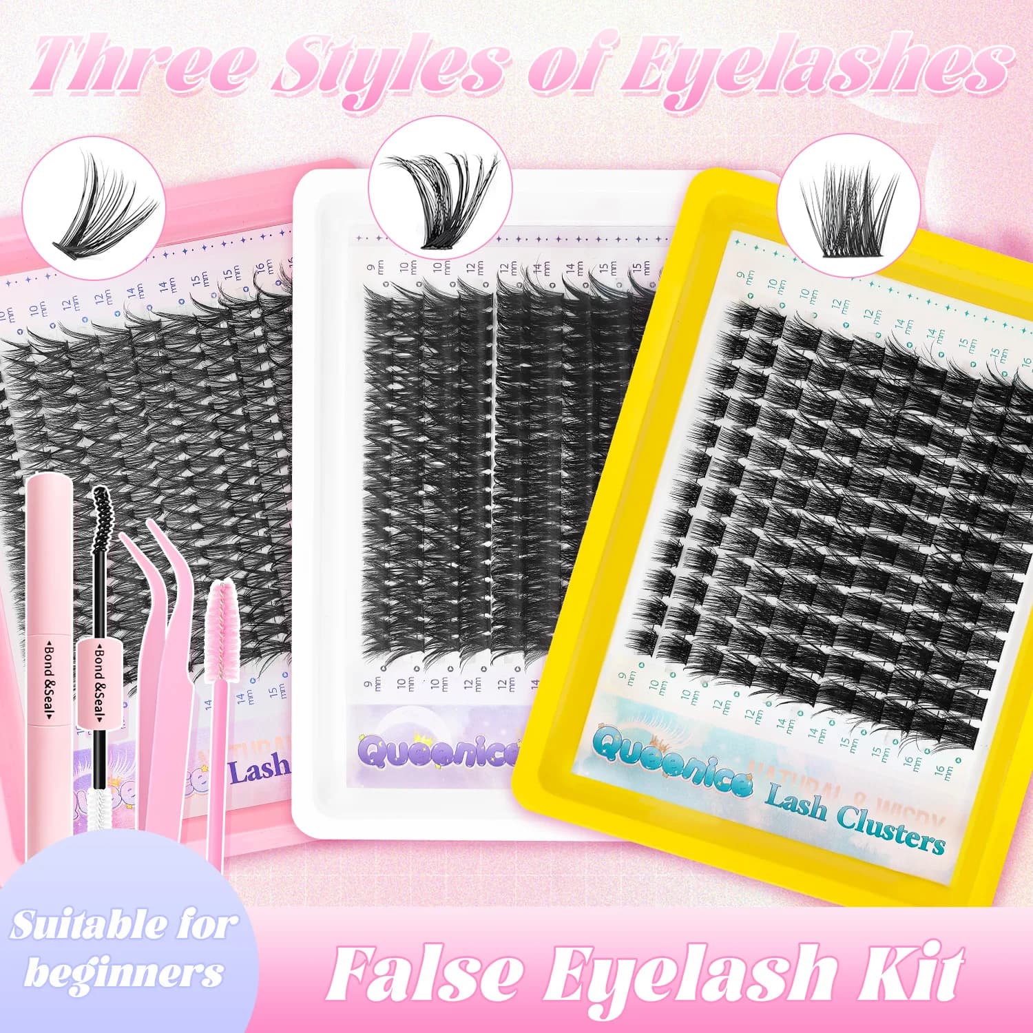 11 file fake eyelash kit, high-capacity, reusable, DIY make-up tool suitable for beginners, D curvature