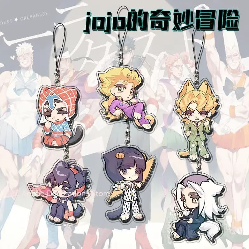 Anime JoJo's Bizarre Adventure Keychain with rope for phone Chains for mobile Keychains Braid strap with string Pendant for school bag