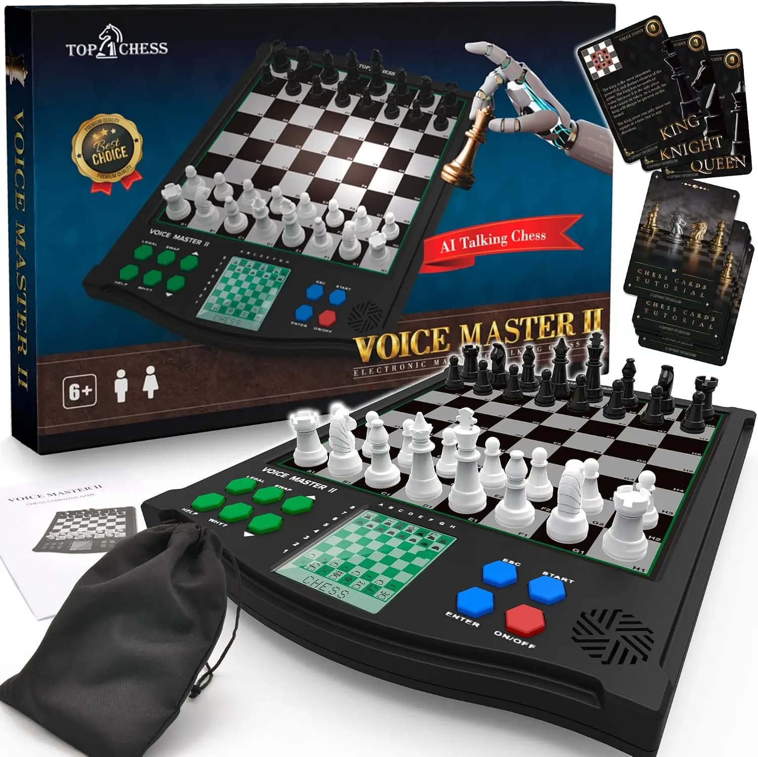 Electronic Chess Set, Voice Master, Classic Strategy Game for Ages 6+, 1-2 Players, Improve Skills