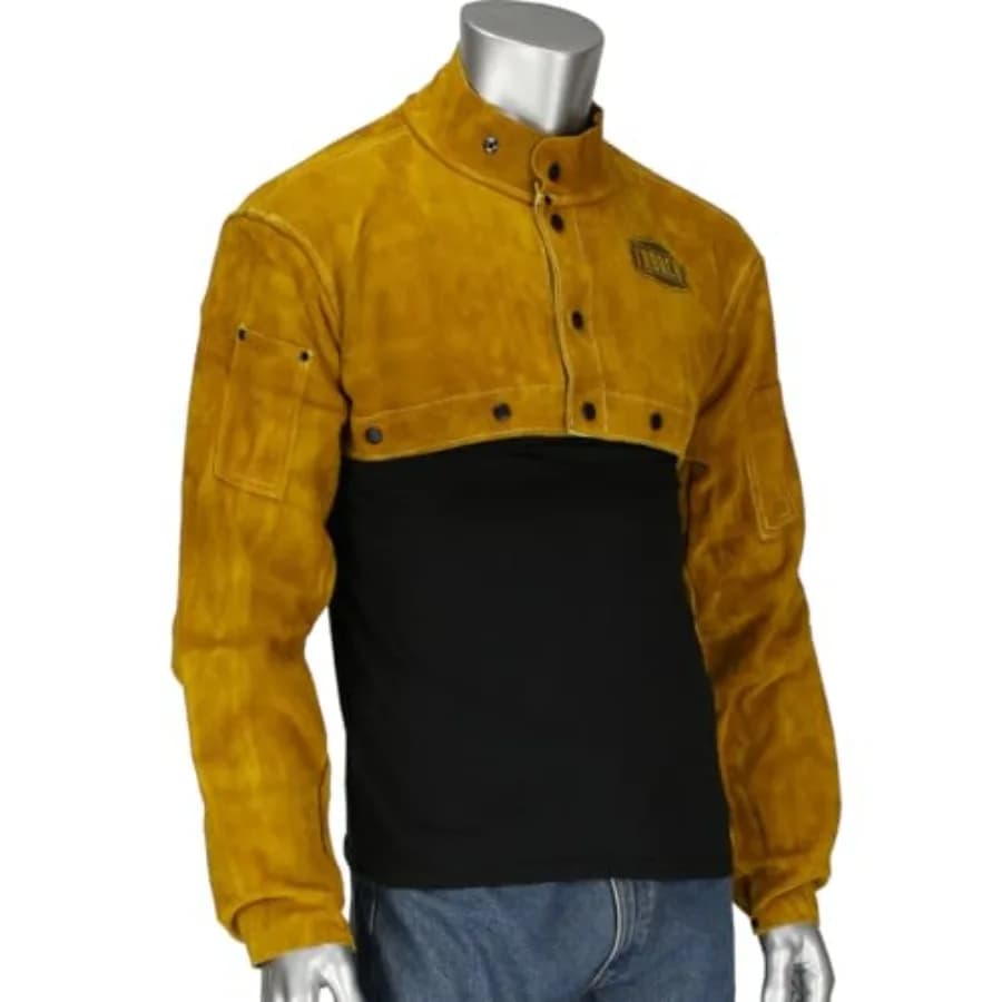 7000 Cowhide Leather Welding Cape Sleeve - Golden Yellow, XX-Large Size Cape Jacket with Heat Resistance. Welding Gears