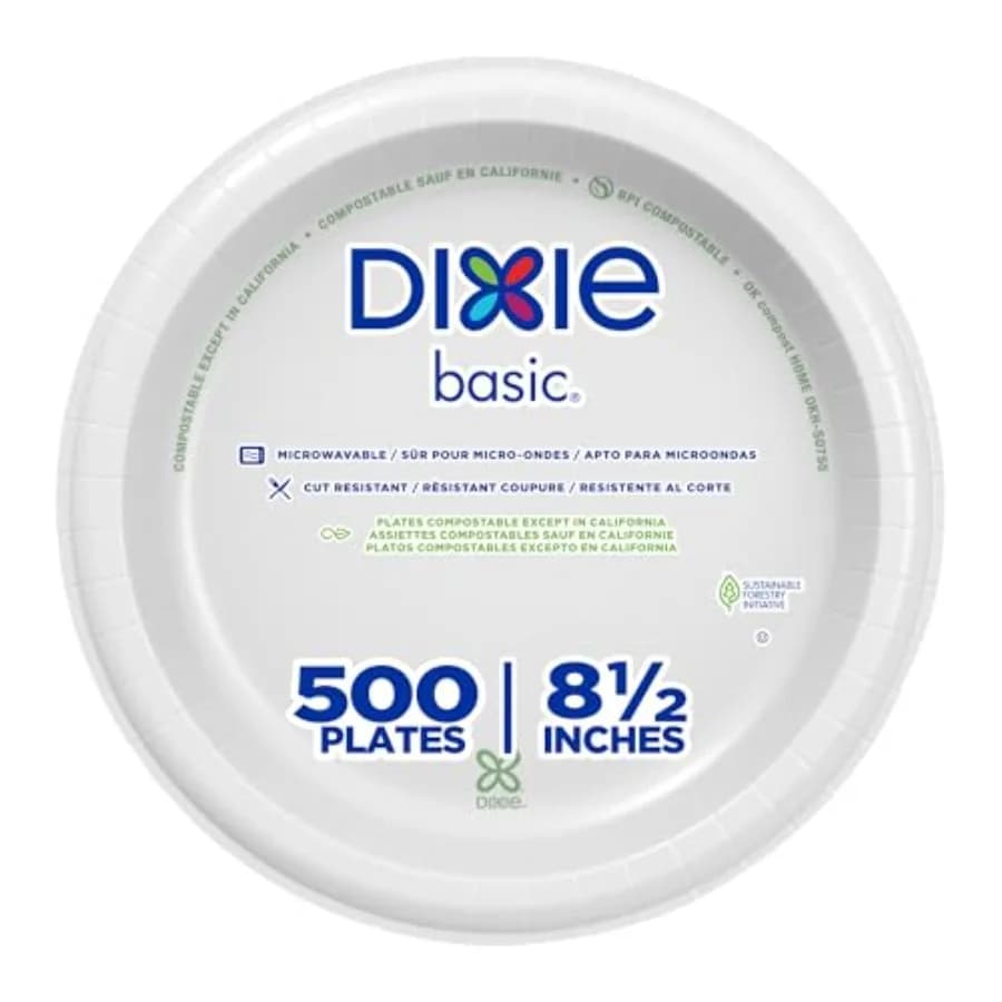Dixie Basic Light-Weight Paper Plates By GP PRO, White, 500 Count 125 Disposable Plates Per Pack, 4 Packs Per Case,DBP09W