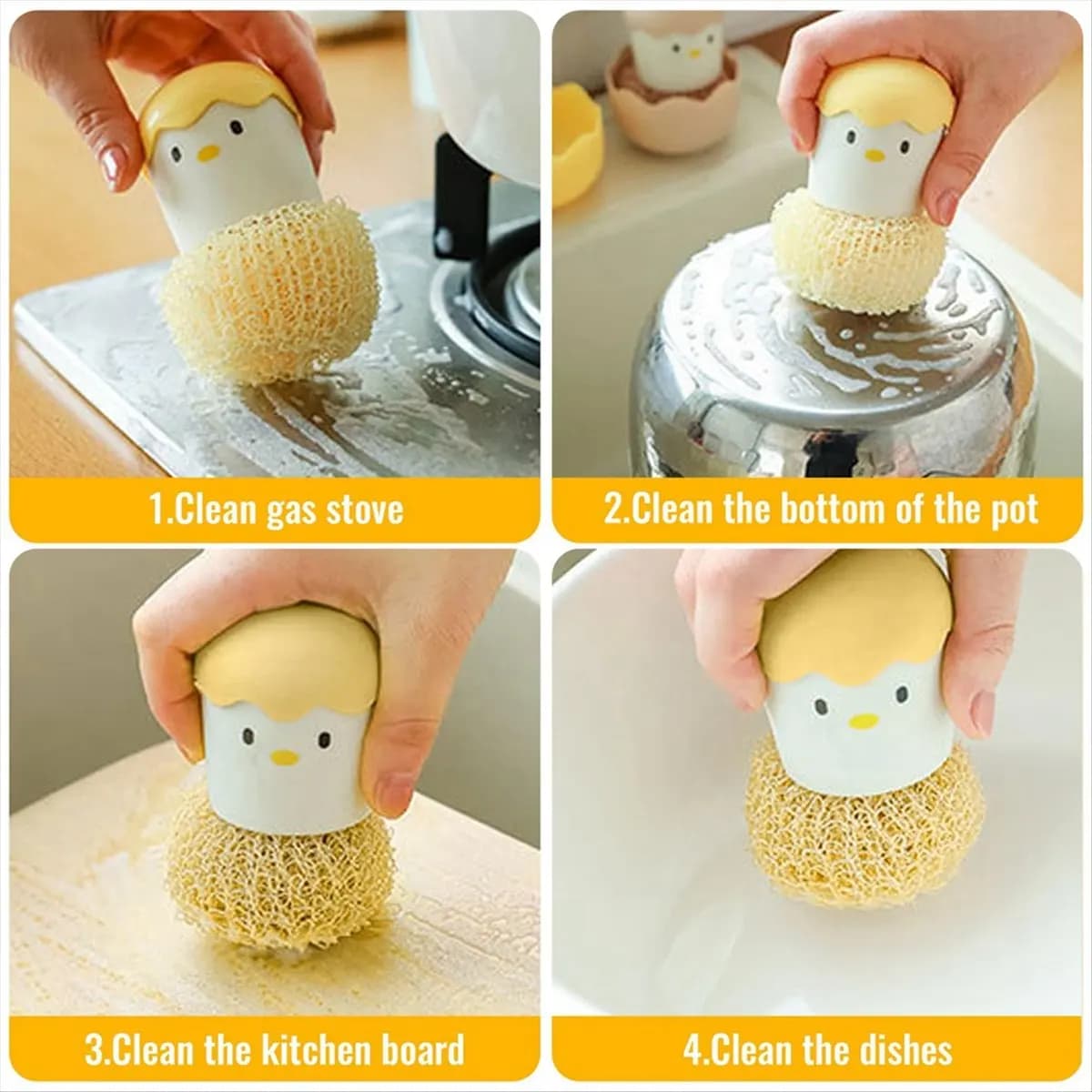 AA1261~Eggshell Chicken Shaped Cleaning Brush Detachable Cleaning Ball for Cleaning Kitchen Kitchen Multipurpose Cleaning Brush