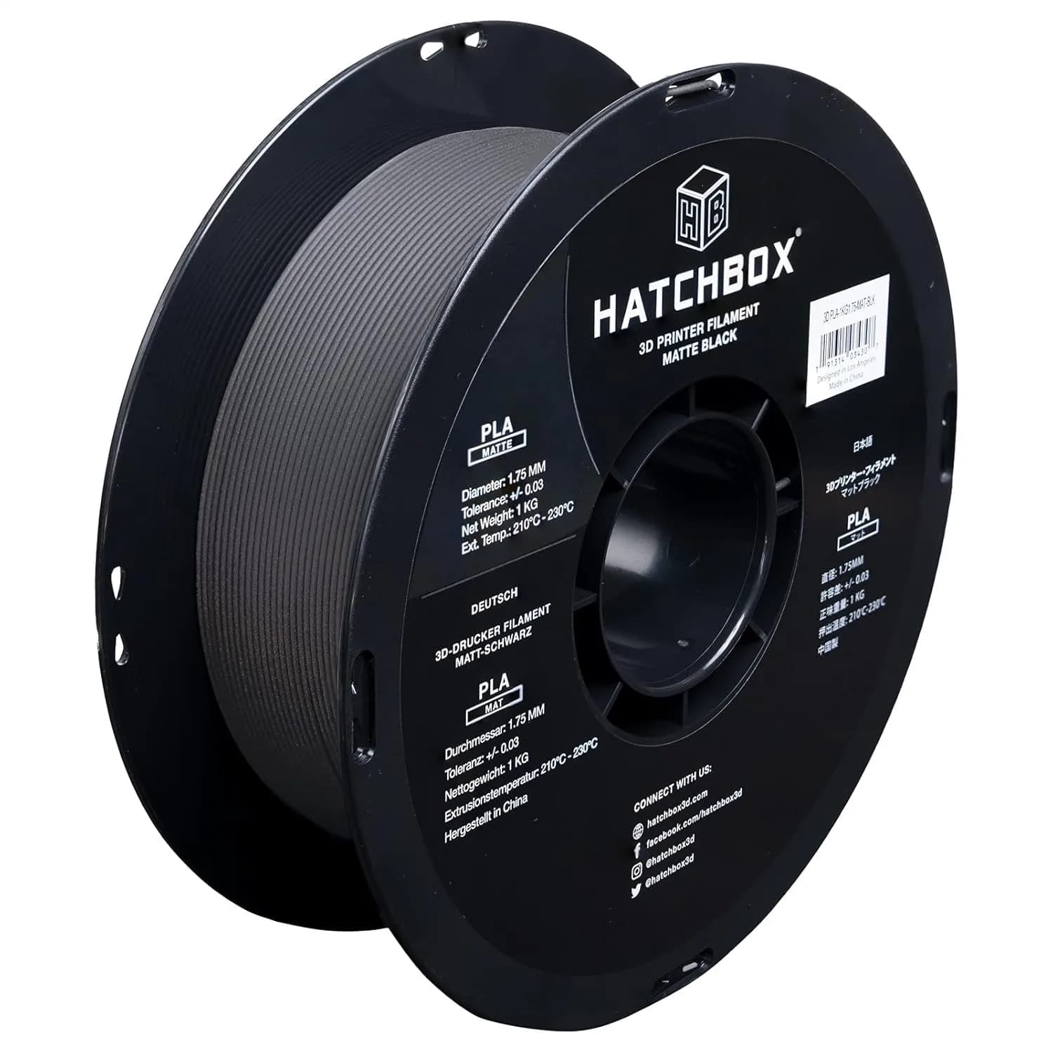 Filamento PLA Opaco per Stampante 3D 1.75mm, Precisione Dimensionale +/- 0.03 mm, Bobina da 1 kg, Nero