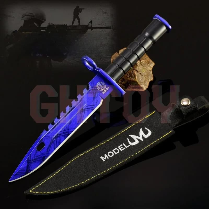 Modello di Arma da Gioco M9 Doppler 26cm/7.87in con Custodia in Pelle Blu, Coltello da Allenamento in Metallo, Ornamento da Scrivania, Regalo per Ragazzi