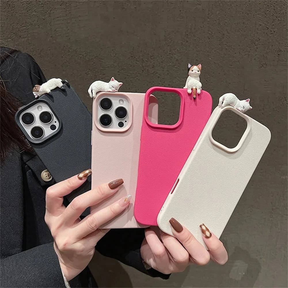 Nice cat 3D Korea Beautiful case for iPhone 17 Soft cover for iPhone 16 11 12 13 14 15 17 Pro Max Antiurto 15 16 Plus Air Cover