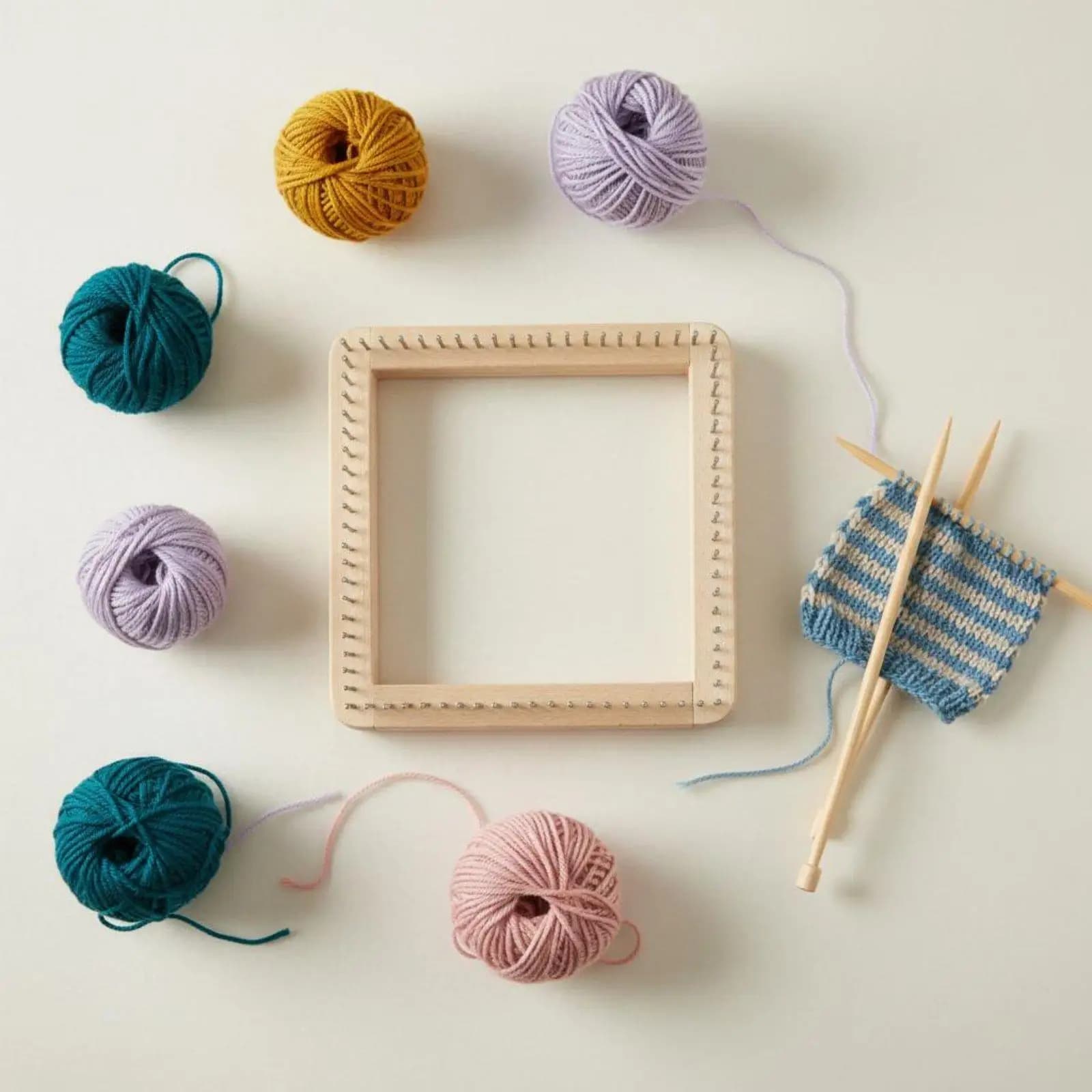 Knitting Loom for Beginners with Sturdy Wooden Frame and Metal Pins for Square Weaving Projects in Embroidery and Fiber Arts