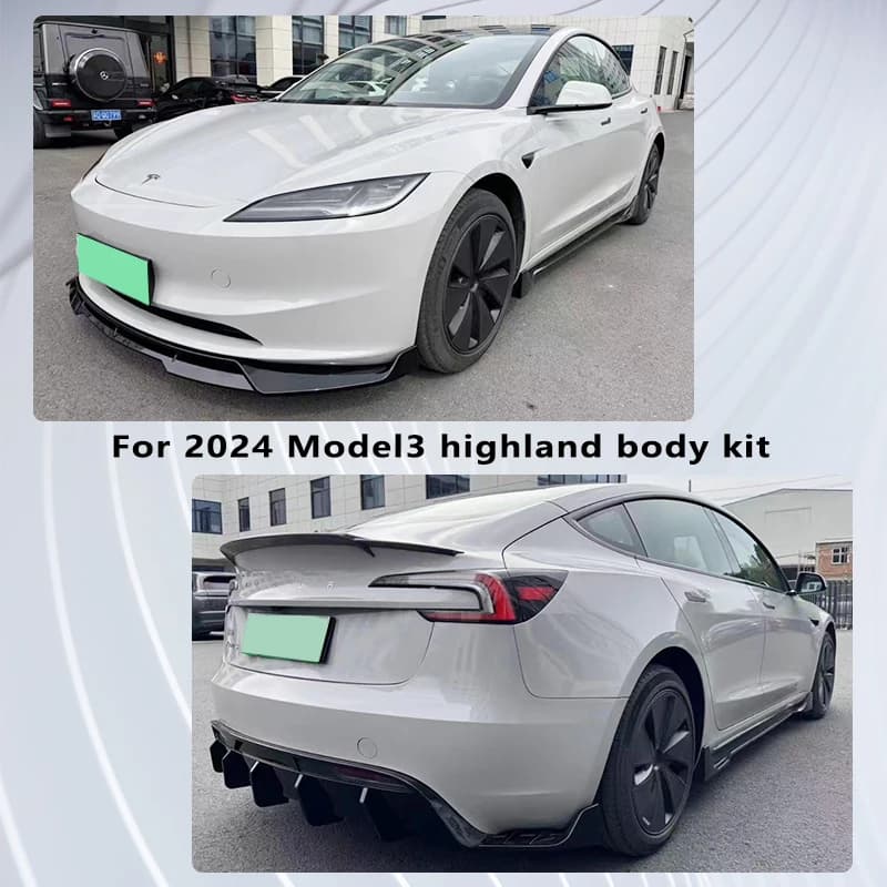 Per Tesla 2024 Modello 3 Highland Body Kit modello in fibra di carbonio Diffusore posteriore Spoiler Paraurti anteriore Labbro Gonna laterale Accessori auto