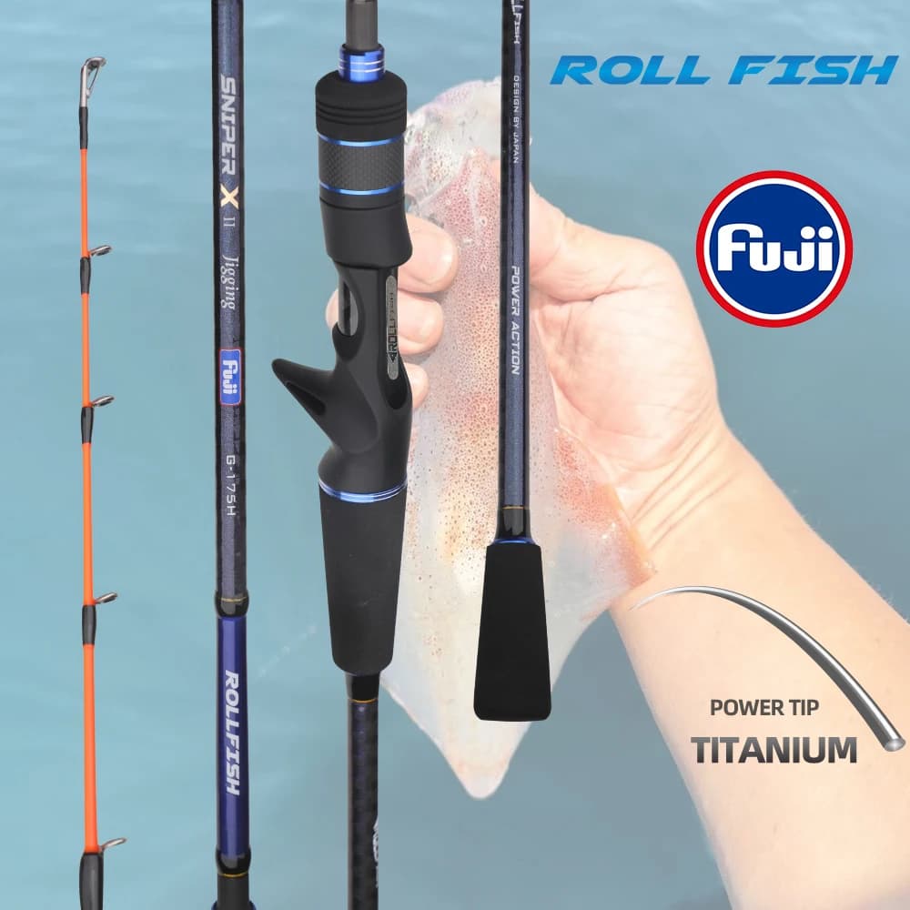 Canna da Calamaro ROLLFISH 1.75m con Anelli Fuji e Punta in Titanio in Fibra di Carbonio ad Azione Rapida per Jigging Veloce in Acqua Salata