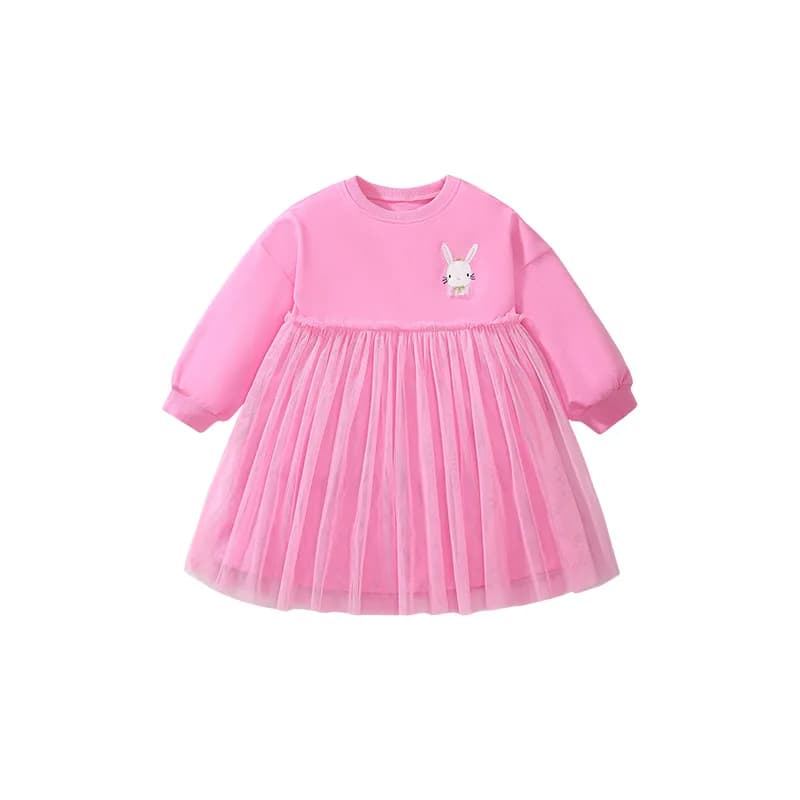 2024 Women's Classic Dress in European Style And American Long Sleeved Neckline Children's Princess Gonna in Pure Cotton Pink Autumn