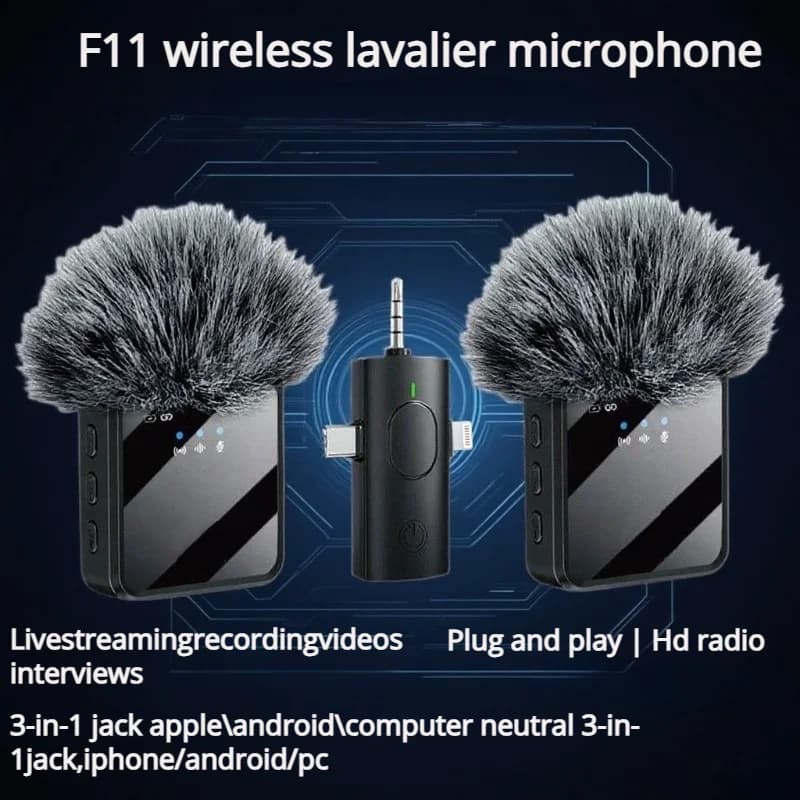 Portable wireless microphone three in one suitable for recording interviews, mini microphone for streaming live on mobile phone