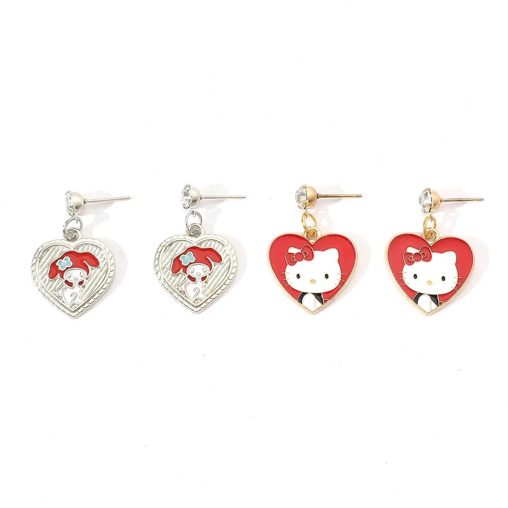 Orecchini a Forma di Cuore Hello Kitty e My Melody, Charm Anime KT, Orecchini a Perno a Forma di Orecchie di Gatto per Ragazze e Donne, Regalo di Gioielleria