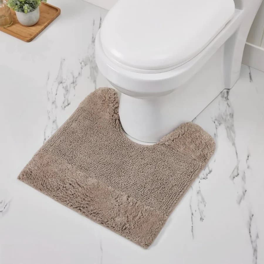 20" x 20" U-Shape Toilet Rug 100% Cotton Non Slip Tufted Contour Bath Mat Water Absorbent Bathroom Rug Beige Granada Collection
