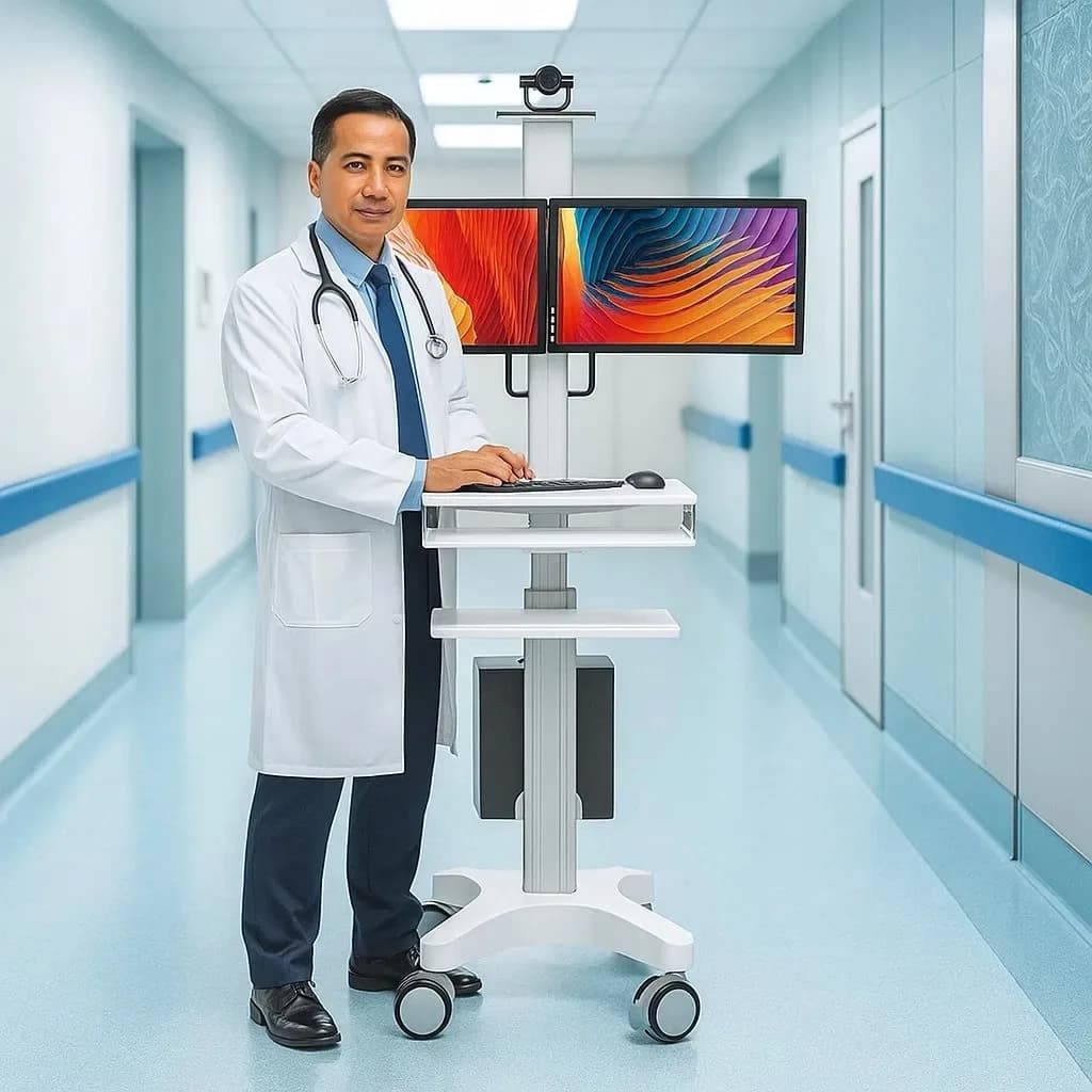 Carrello Workstation Mobile con Doppio Monitor Likaymo per Telemedicina, Conferenze o Insegnamento - Vendita Diretta dalla Fabbrica
